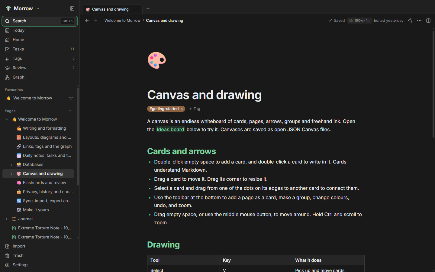 Infinite visual whiteboard canvas with cards and arrows